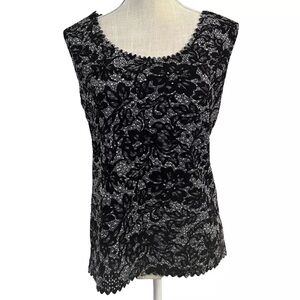 Belle Amie Lazer Cut Silver Lacey Top Stretch Knit Sleeveless